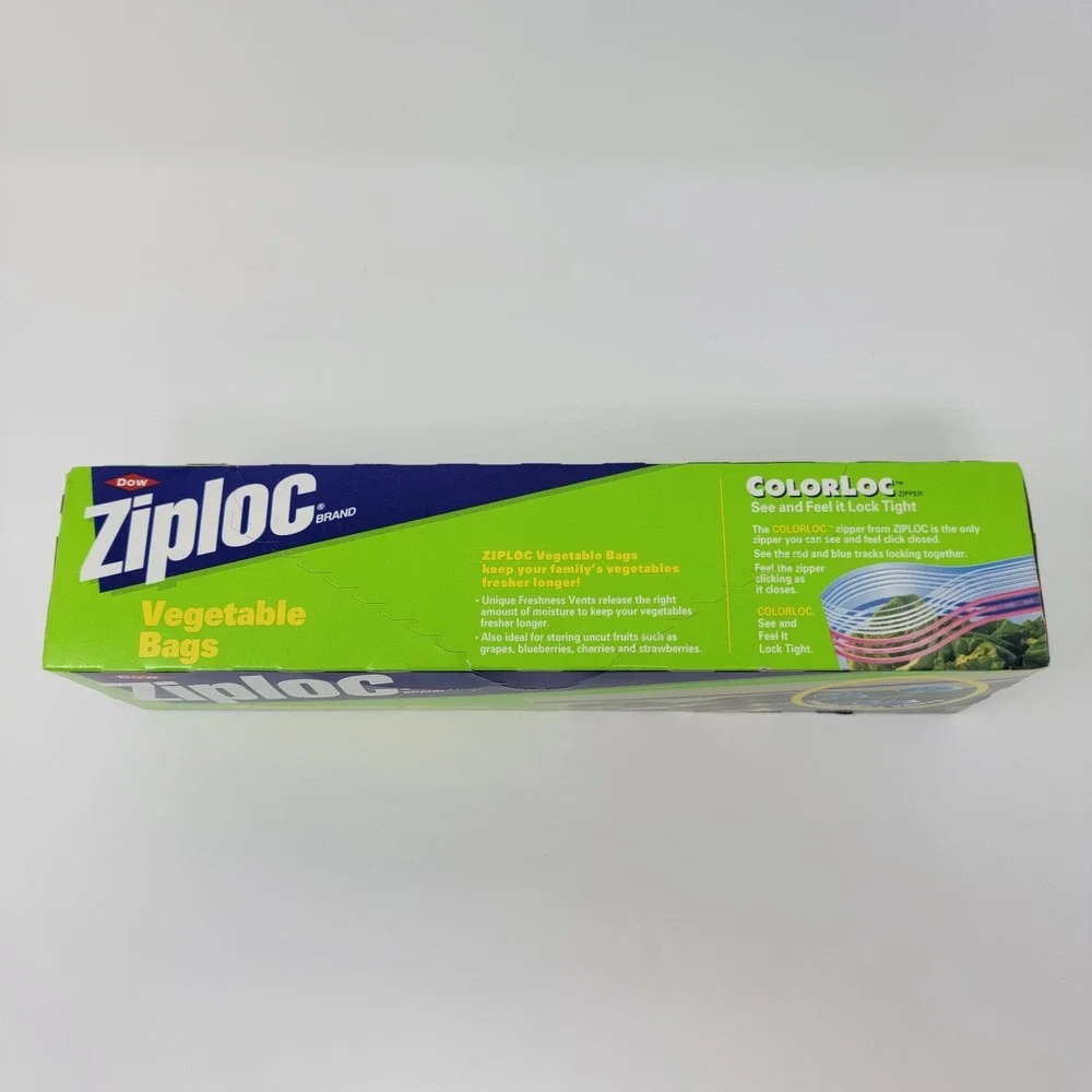 NOS Vintage Dow Ziploc Vegetable Freshness Bags - Gallon size NEW Box of 15 Bags